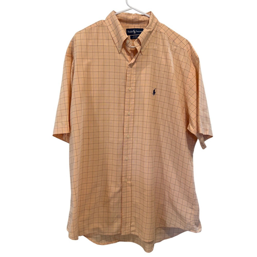 Ralph Lauren Blake Mens XL Orange Blue Tattersall Check Cotton Shirt Preppy Polo